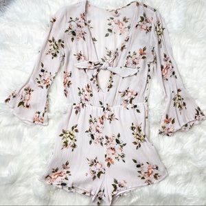 FLORAL BELL SLEEVE FRONT TIE ROMPER